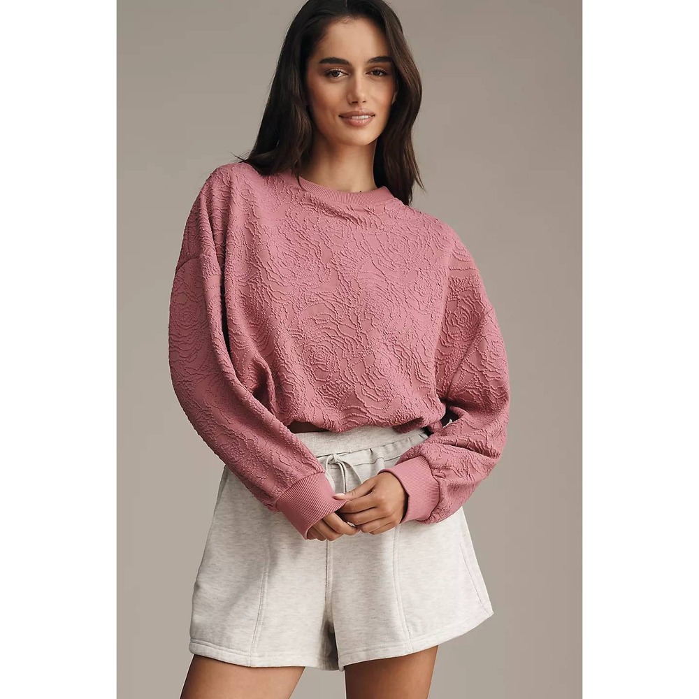 Daily Practice Anthropologie Sweatshirt Women XL Pink Rose Textured Bubble Crop